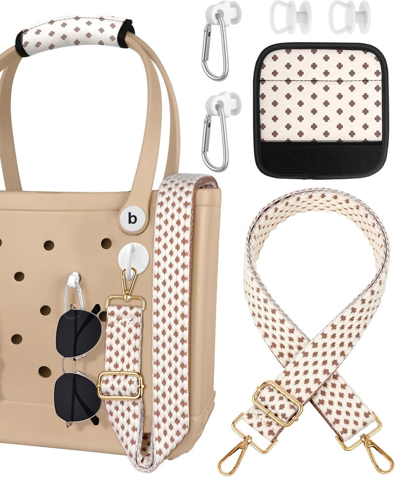 Toykee Bag Strap Charms Crossbody for Bogg Bag Accessories - Shoulder Strap Neoprene Luggage Handle Wrap for Suitcase & 2 Key Holders Coffee Geometry Pattern - Image 1